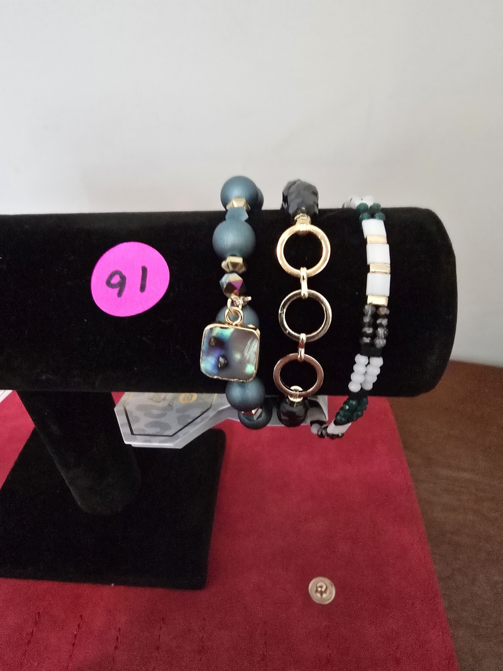 Erimish Teal Bead & Gold Link Stackable Bracelet Set